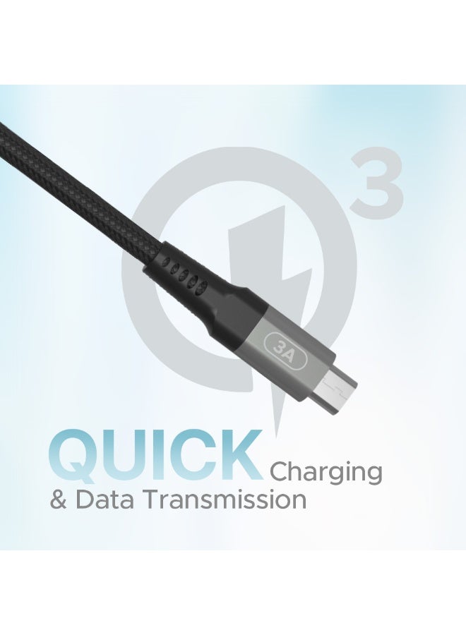 LYCKA F Cord Plus Micro USB Fast Charging & Data Sync Cable (1.2M, 3A Max, Black) - Image 1